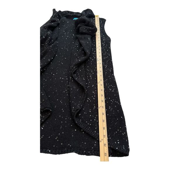 Alice + Olivia Cardigan Sweater Womens Small Black Sequin Open Front Vest Draped - Picture 10 of 10